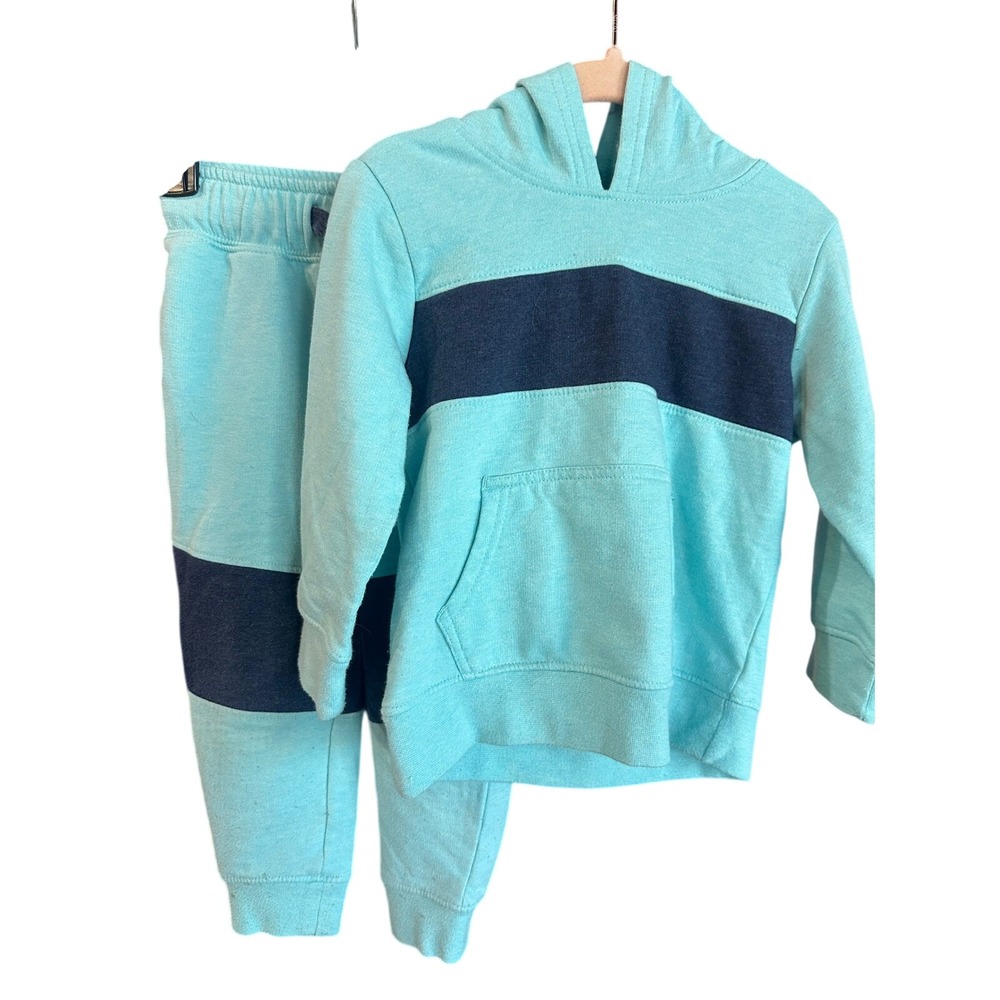 Cat & Jack Hoodie and Jogger Set Kids 2T Mint Green Navy Stripe Fleece Outfit
